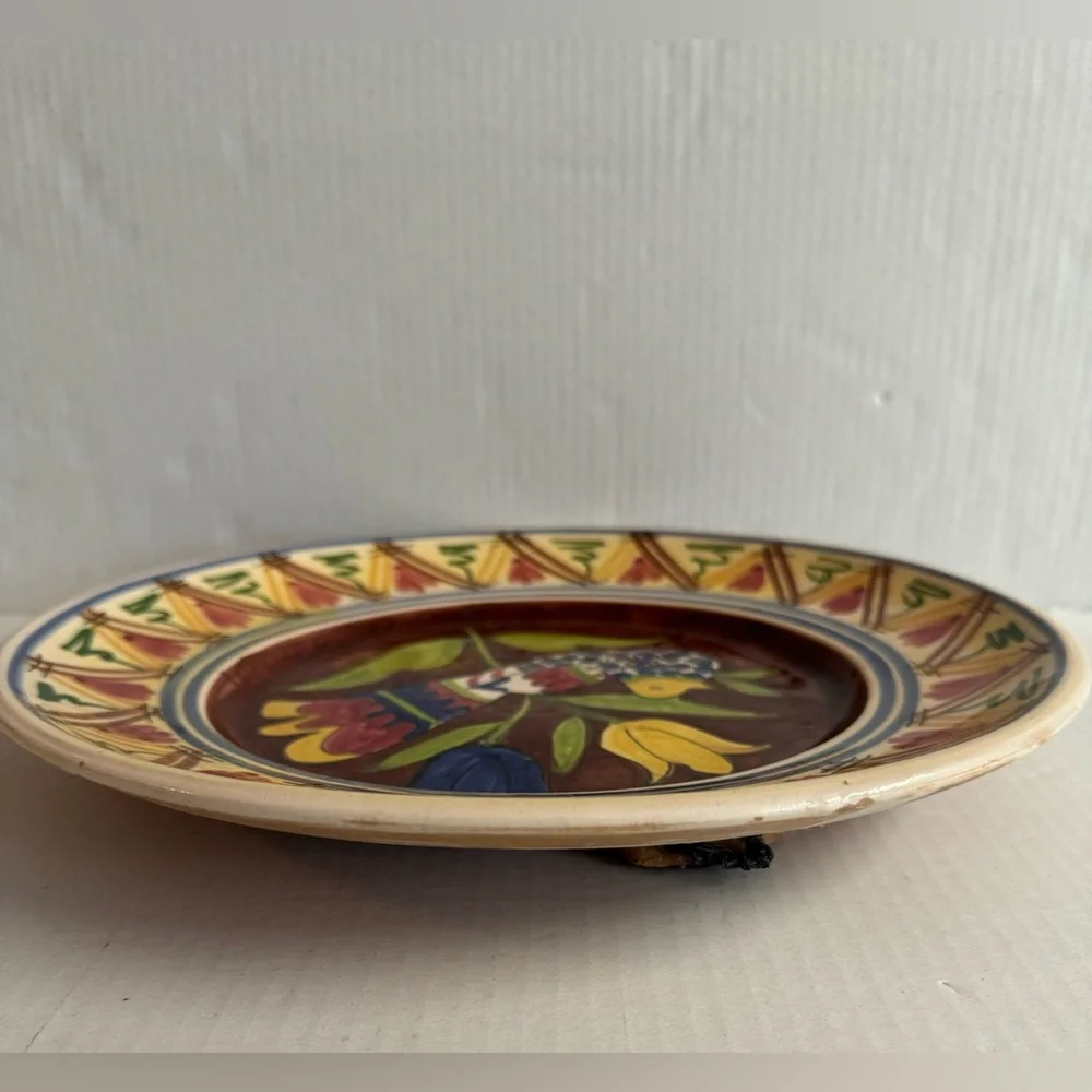 Vintage Pottery Barn LAMAS Brown/Multi dove pottery plate handmade in Italy.